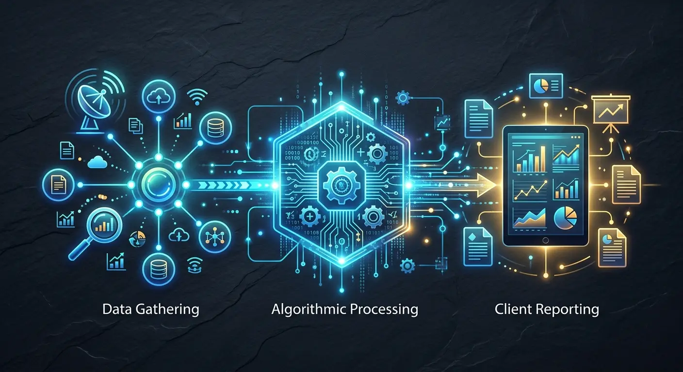Step-by-step workflow of automated rank tracker software reporting features